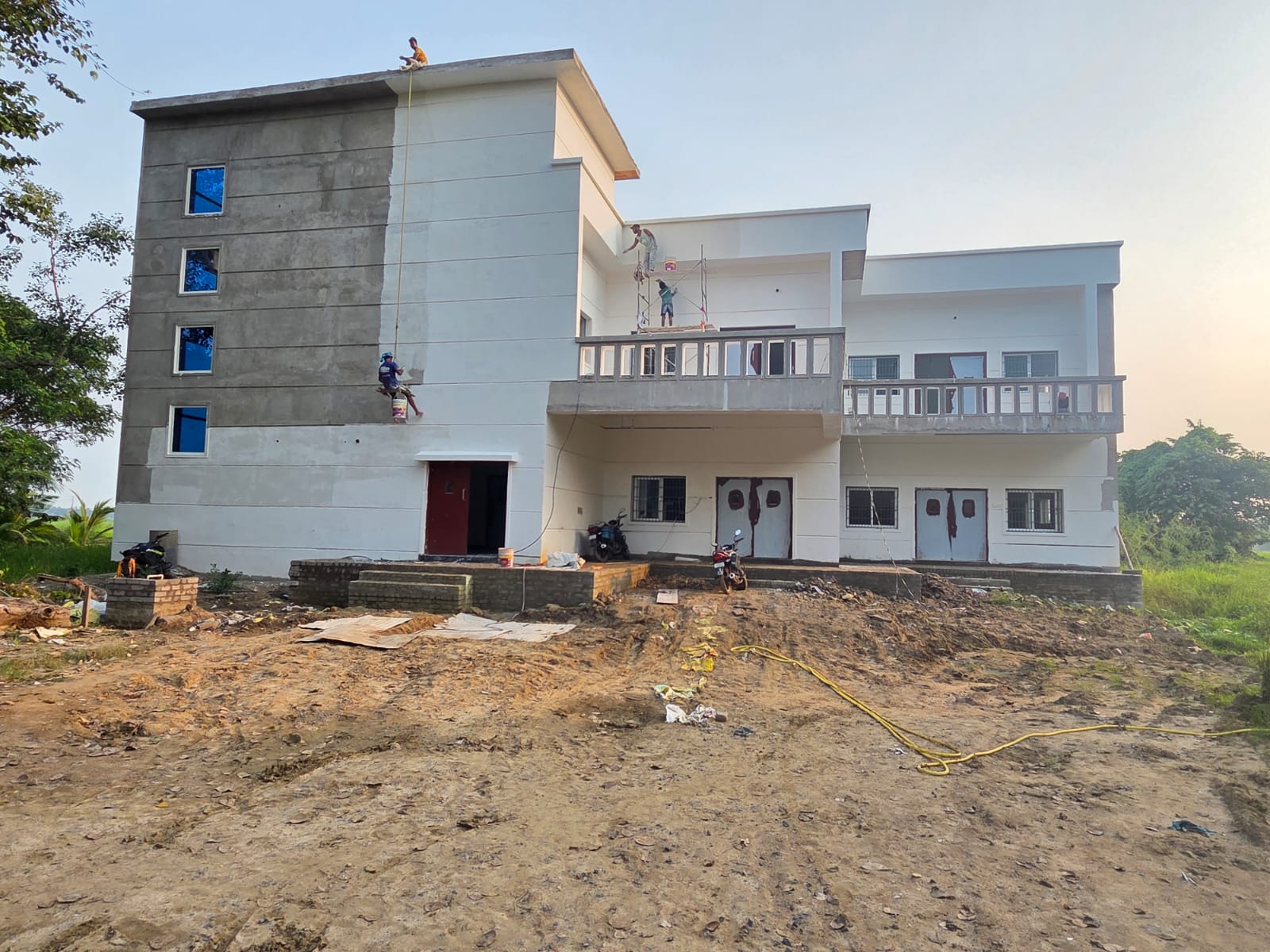 Building exterior during construction and finishing work